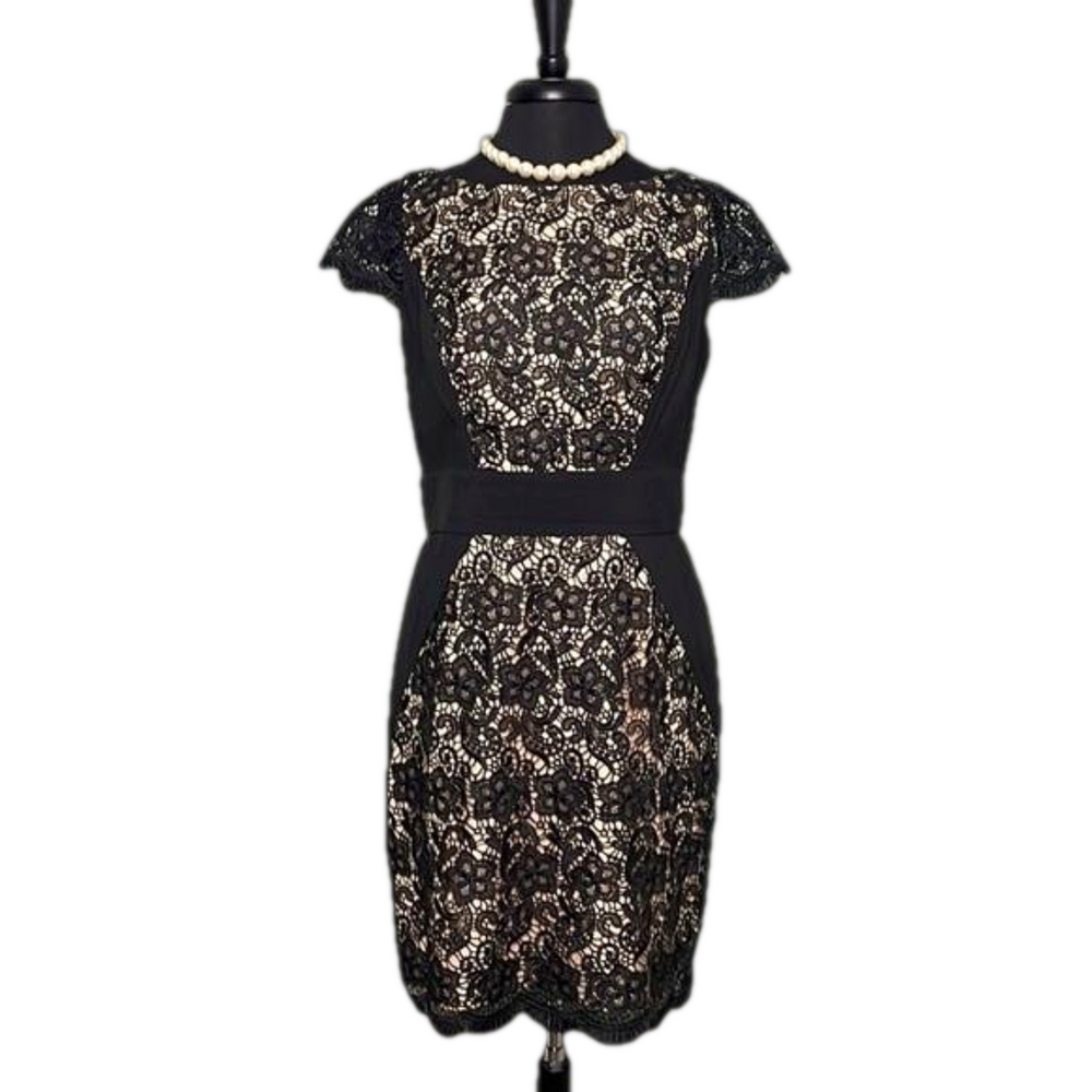 Jessica Simpson Black Lace w/ Nude Lining Cap Sleeves Women’s Dress Size 10 NWOT